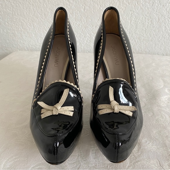 Jason Wu Black Patent Leather “Frankie” Heeled bow Loafer - Picture 5 of 10